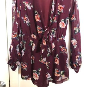 Floral Chiffon Romper with Tie Front